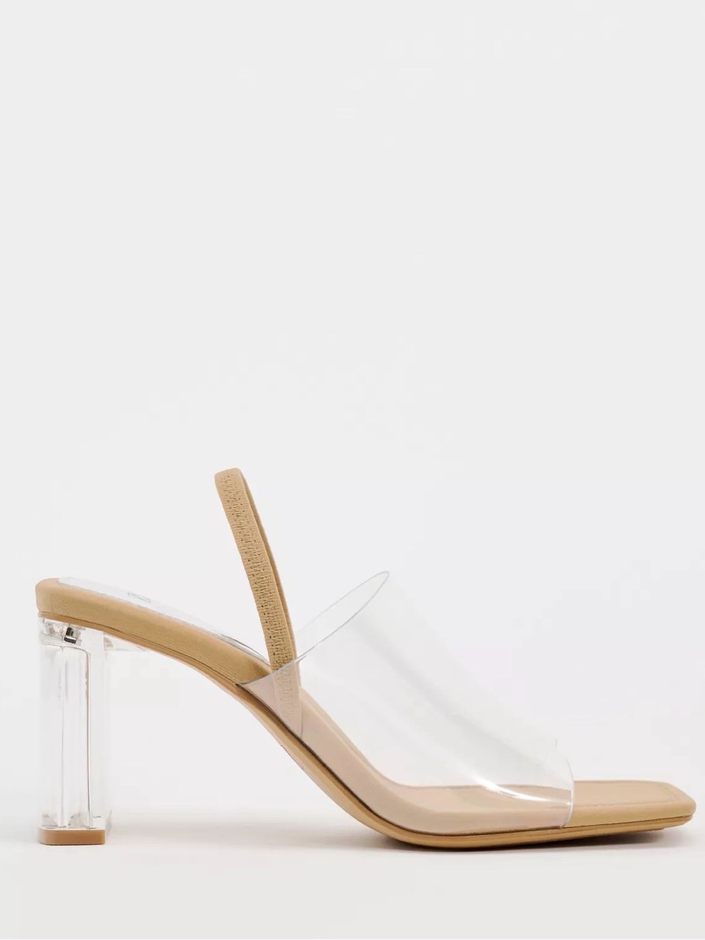 Zara Clear Vinyl Strap Slingback Heel in Tan
